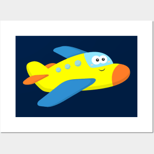 Cute Yellow Airplane Flying Plane for Kids Posters and Art